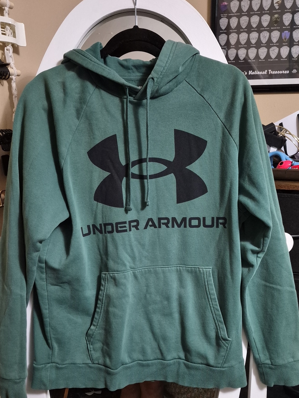 Under Armour Men's Teal Green Hoodie with Black Logo